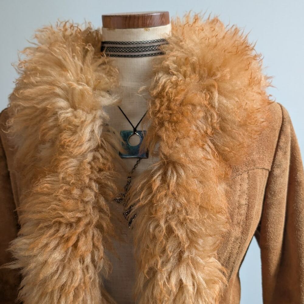 Vintage Rusty Orange Suede Penny Lane Jacket Leather Trench Coat Fur Coat Small - Picture 4 of 10